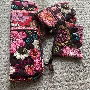 Vera Bradley Pink/Red/Brown Wallet, coin purse, and curling iron cover. EUC